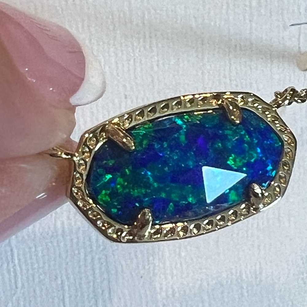 NWT Kendra Scott Elisa Blue Opal & Yellow Gold Retired Stunning Opal Very Rare! - Picture 12 of 14